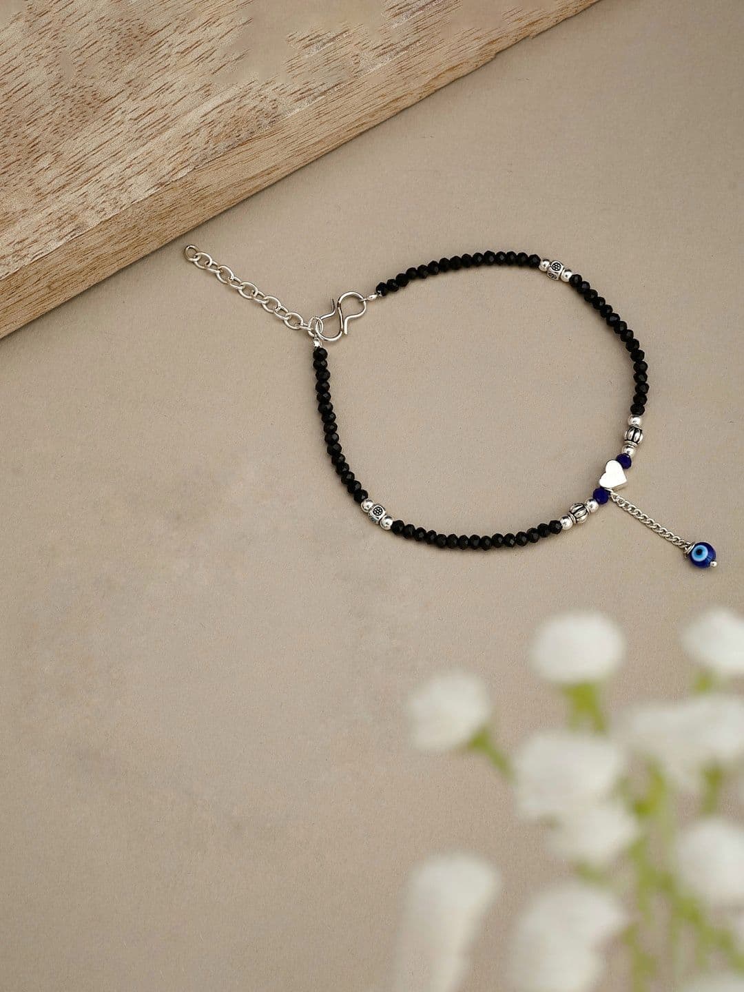 ATIBELLE Silver-Plated Stone-Studded Beaded Anklet - Image 1