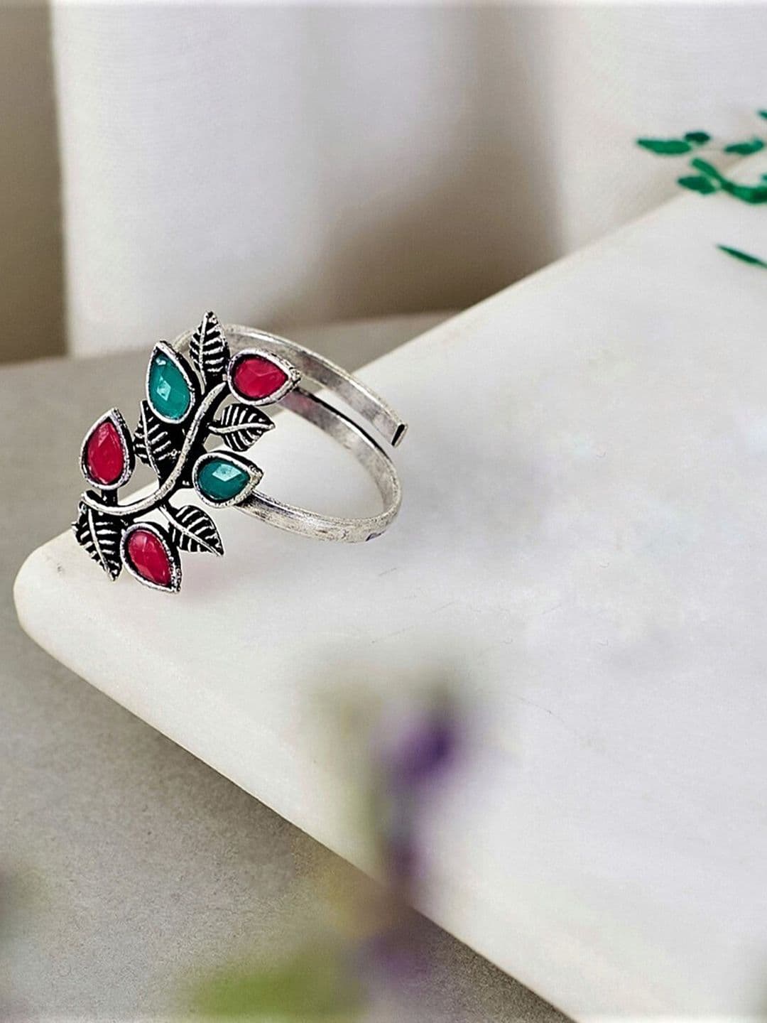 ATIBELLE German Silver-Plated Stone-Studded Ring - Image 1