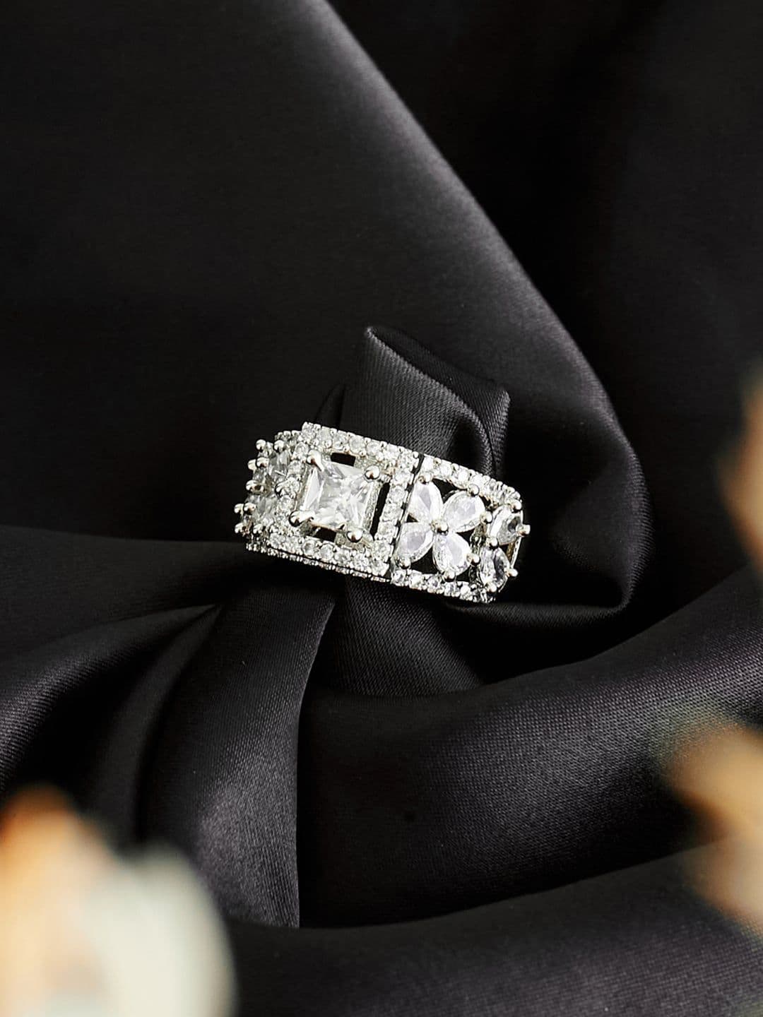 ATIBELLE Silver-Plated AD-Studded Finger Ring - Image 1