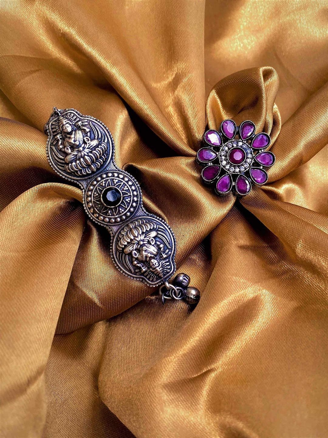 ATIBELLE Set Of 2 Silver-Plated Stone-Studded Finger Ring - Image 1