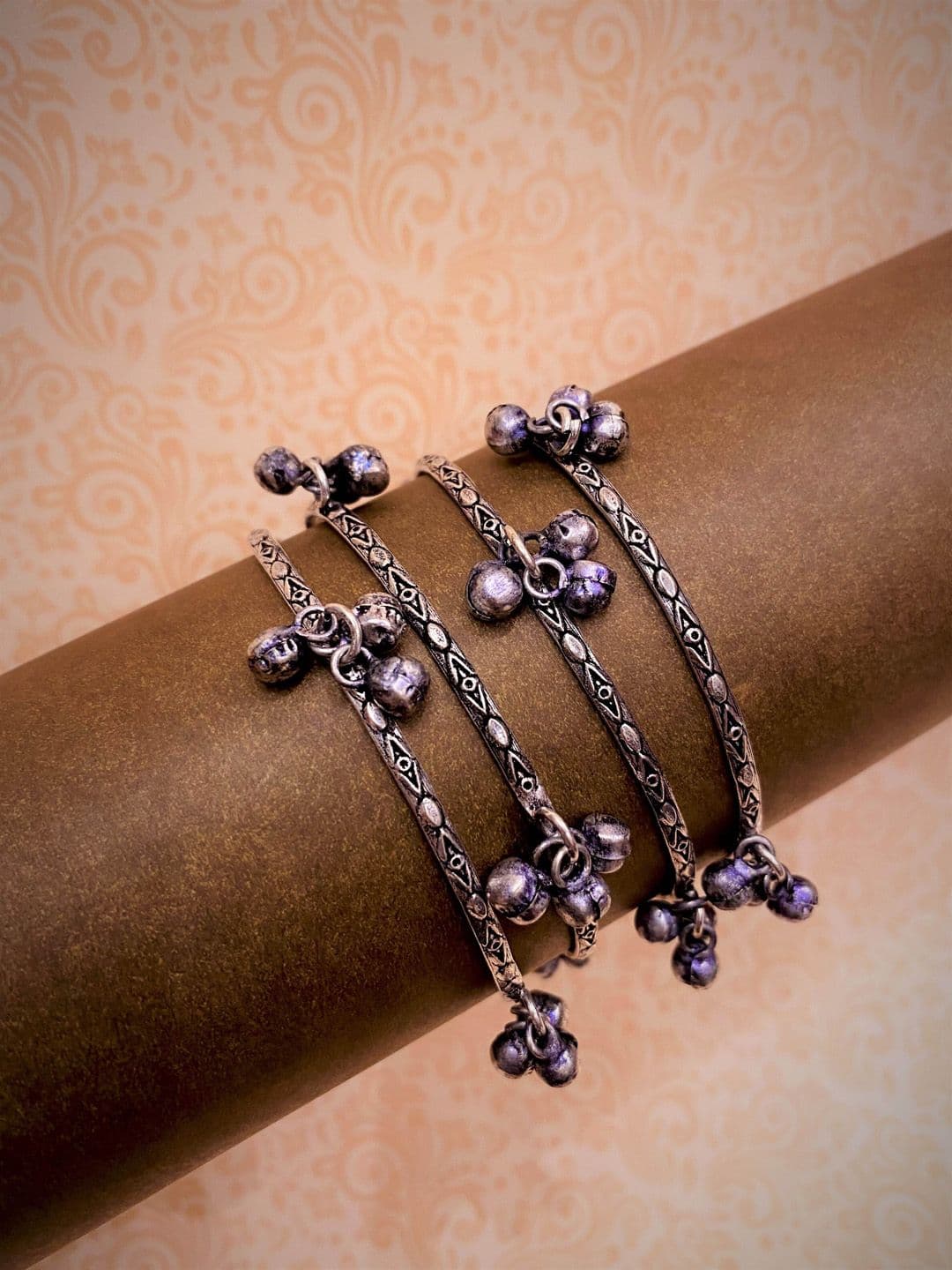 ATIBELLE Set Of 4 Silver-Plated & Ghunghroo Bangles - Image 1