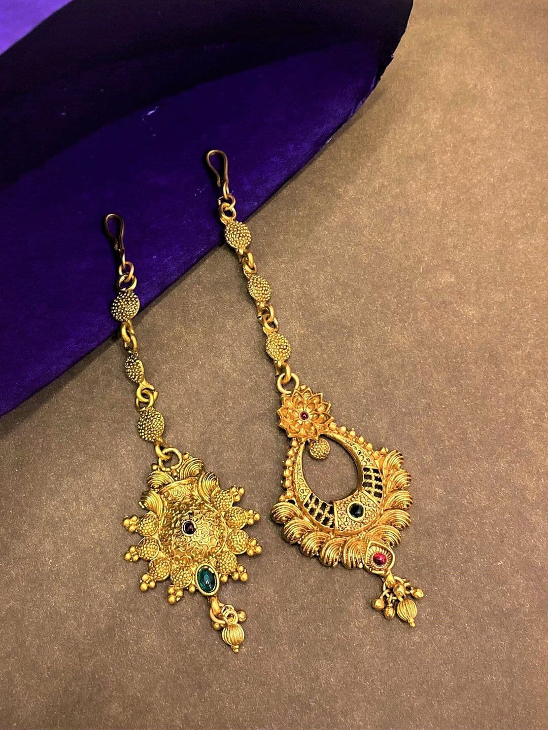 ATIBELLE Set Of 2 Gold-Plated Stone-Studded Maang Tikka - Image 1
