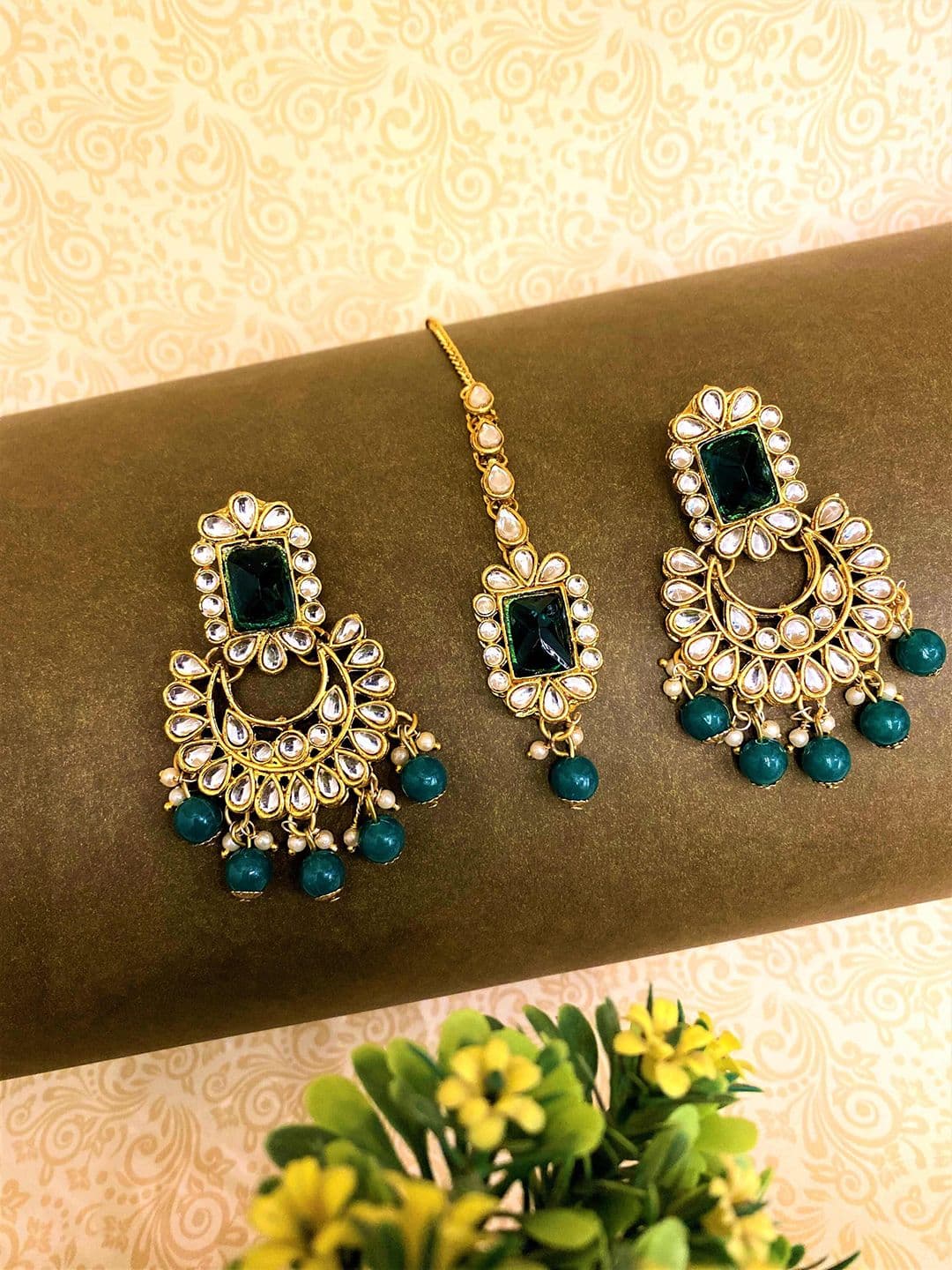 ATIBELLE Gold-Plated Kundan-Studded & Beaded Jewellery Set - Image 1