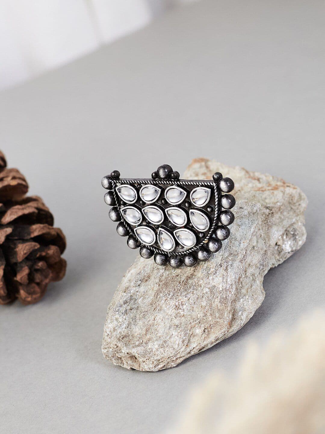 ATIBELLE Silver-Plated & Crystal Stone-Studded Adjustable Ring - Image 1