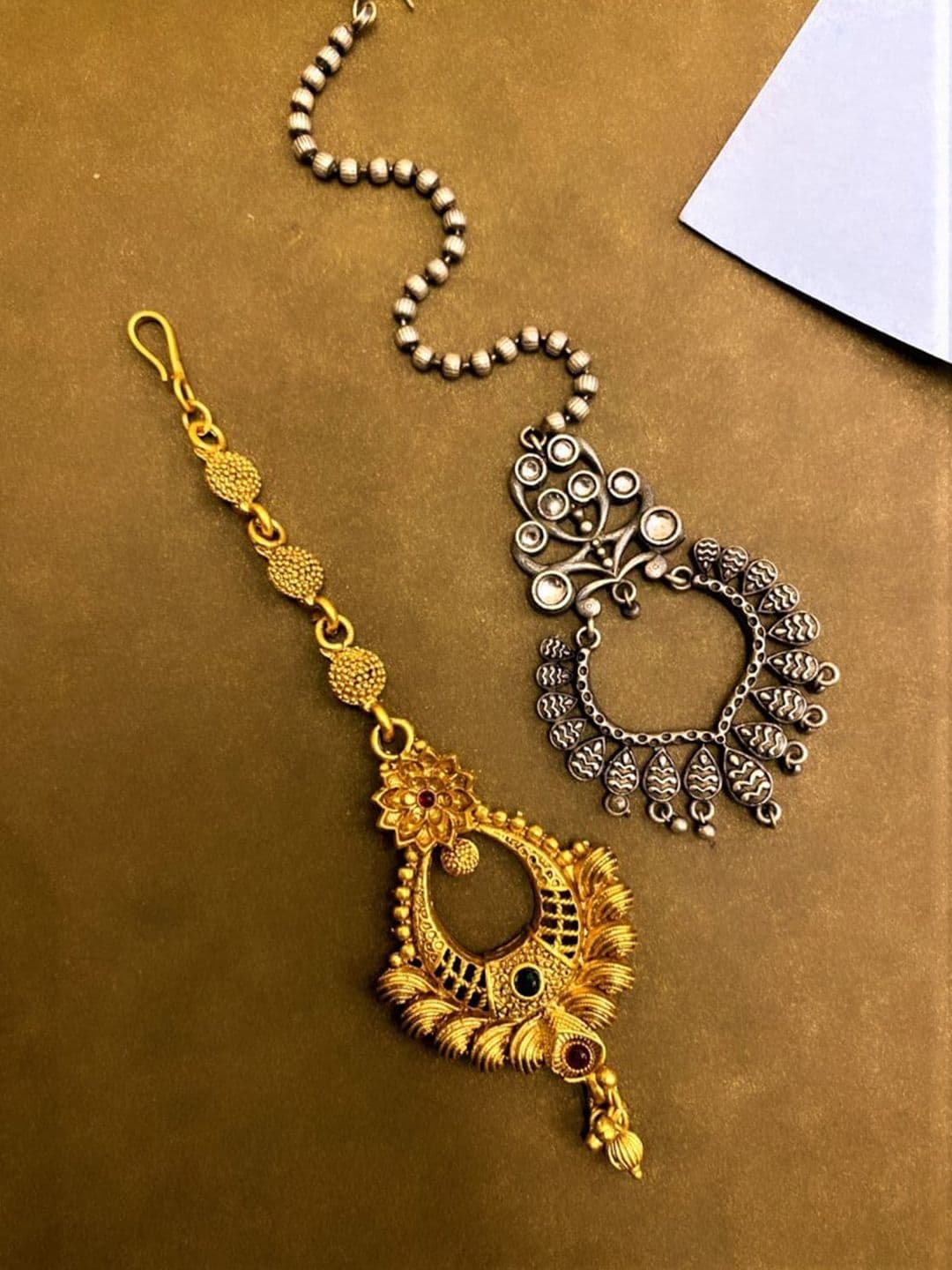 ATIBELLE Set Of 2 Gold & Silver-Plated Stone-Studded Maangtika - Image 1