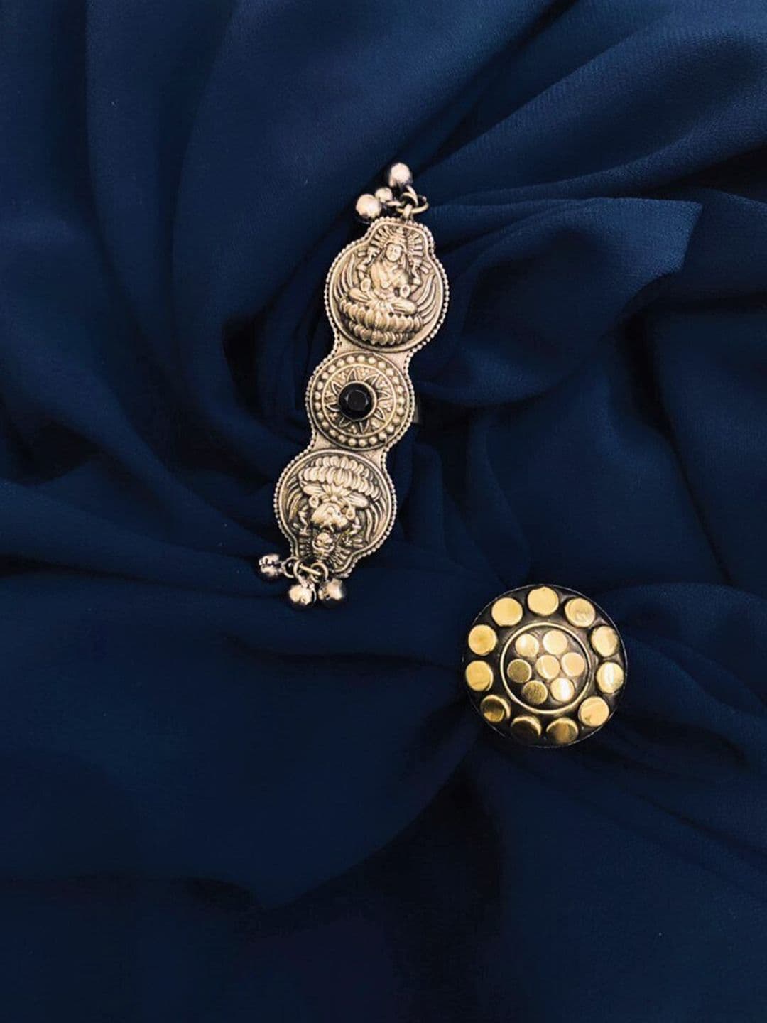 ATIBELLE Set of 2 Silver-Plated Stone-Studded Adjustable Finger Rings - Image 1