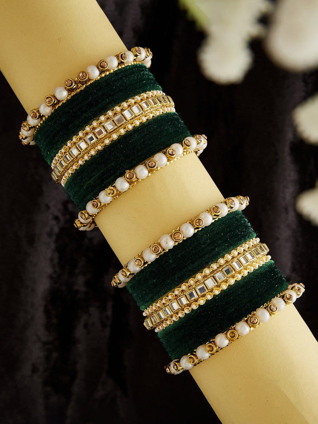 ATIBELLE Set Of 34 Gold-Plated Kundan-Studded Bangles - Image 1