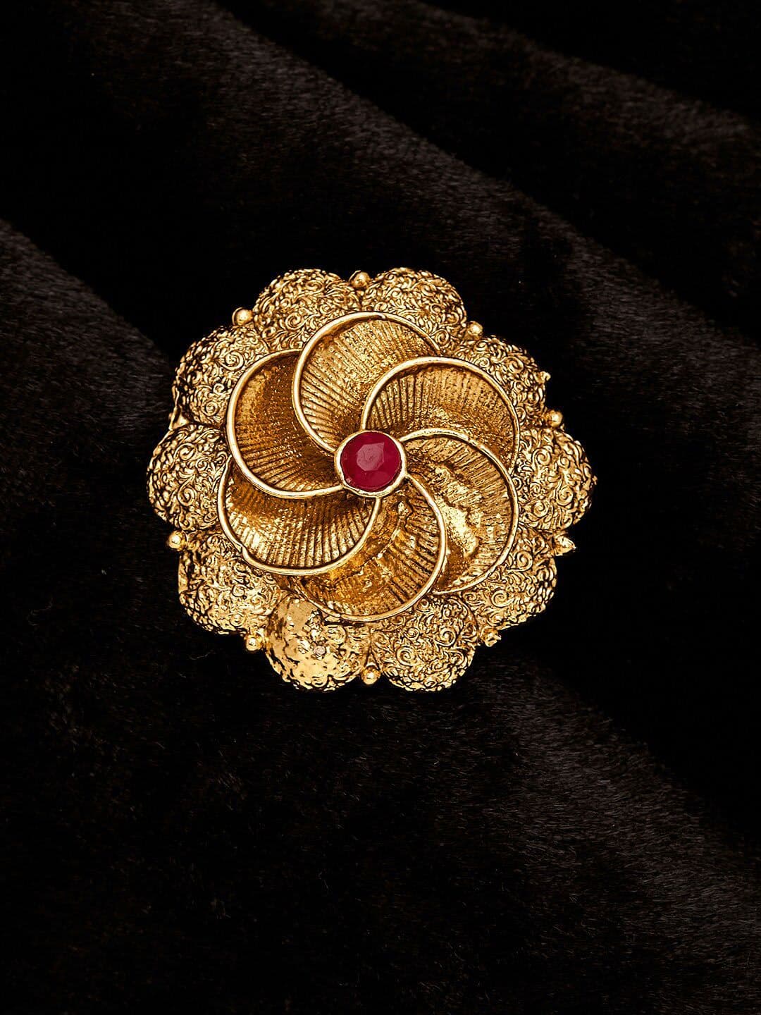 ATIBELLE Gold-Plated Stone-Studded Adjustable Ring - Image 1