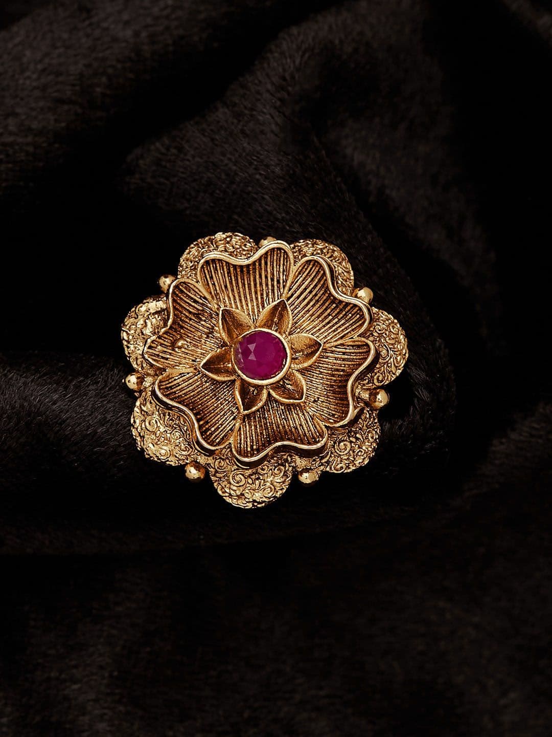 ATIBELLE Gold-Plated Stone-Studded Adjustable Finger Ring - Image 1