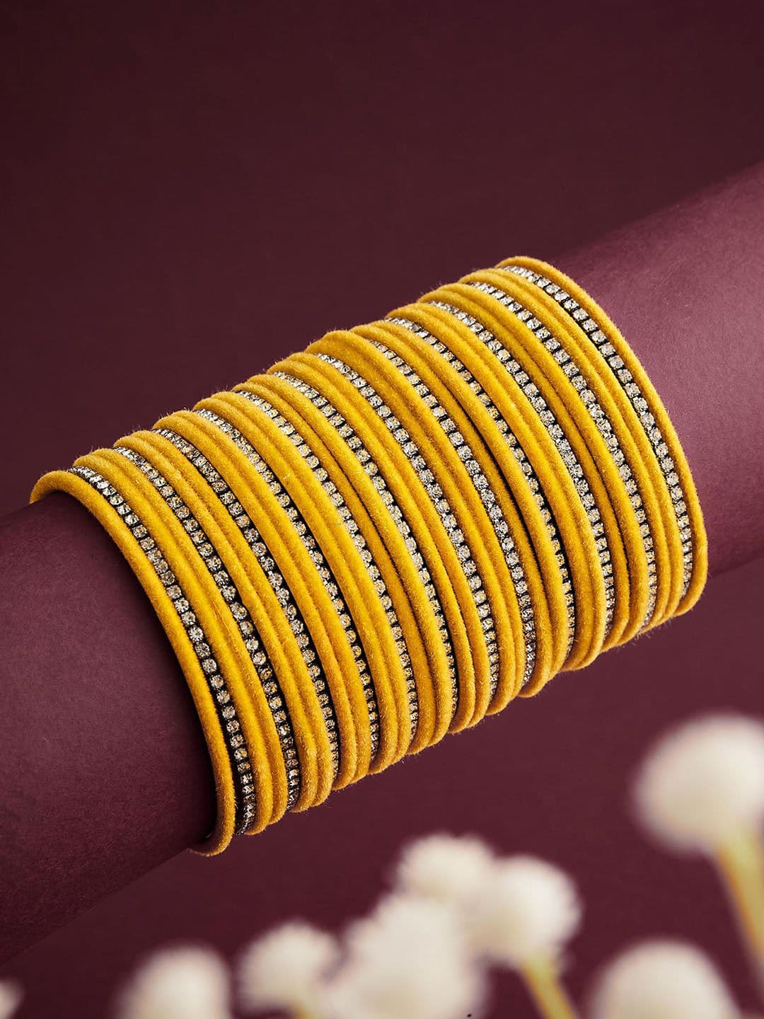 ATIBELLE Set Of 35 American Diamond-Studded Velvet Textured Bangles - Image 1