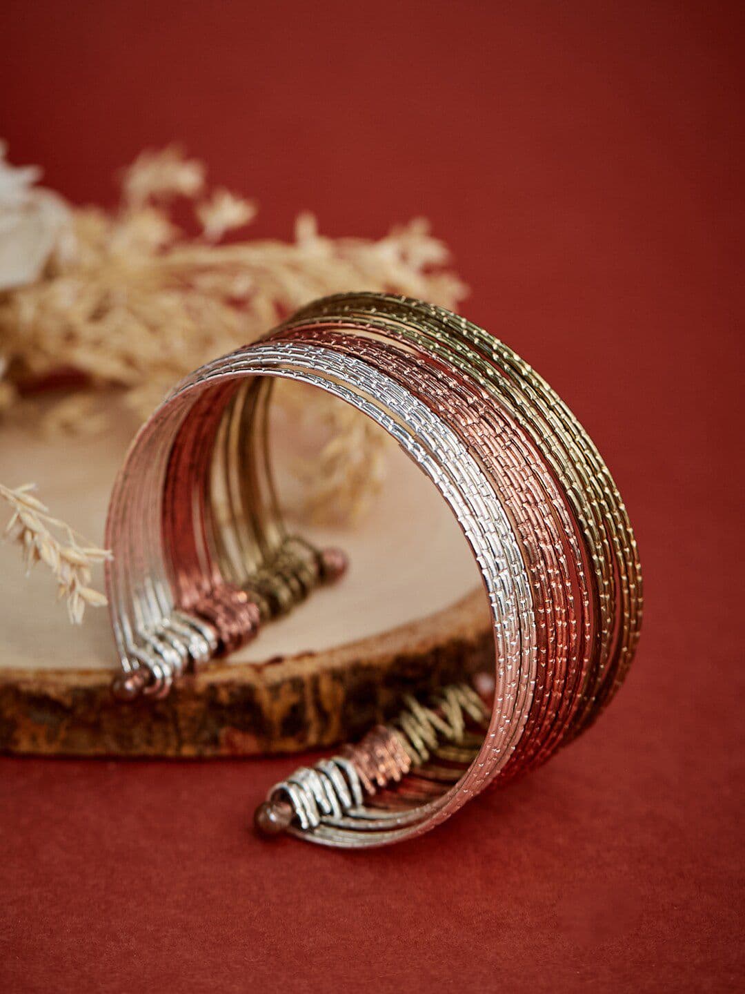 ATIBELLE Tri-Toned Gold-Copper-Silver Plated Adjustable Contemporary Bracelet - Image 1
