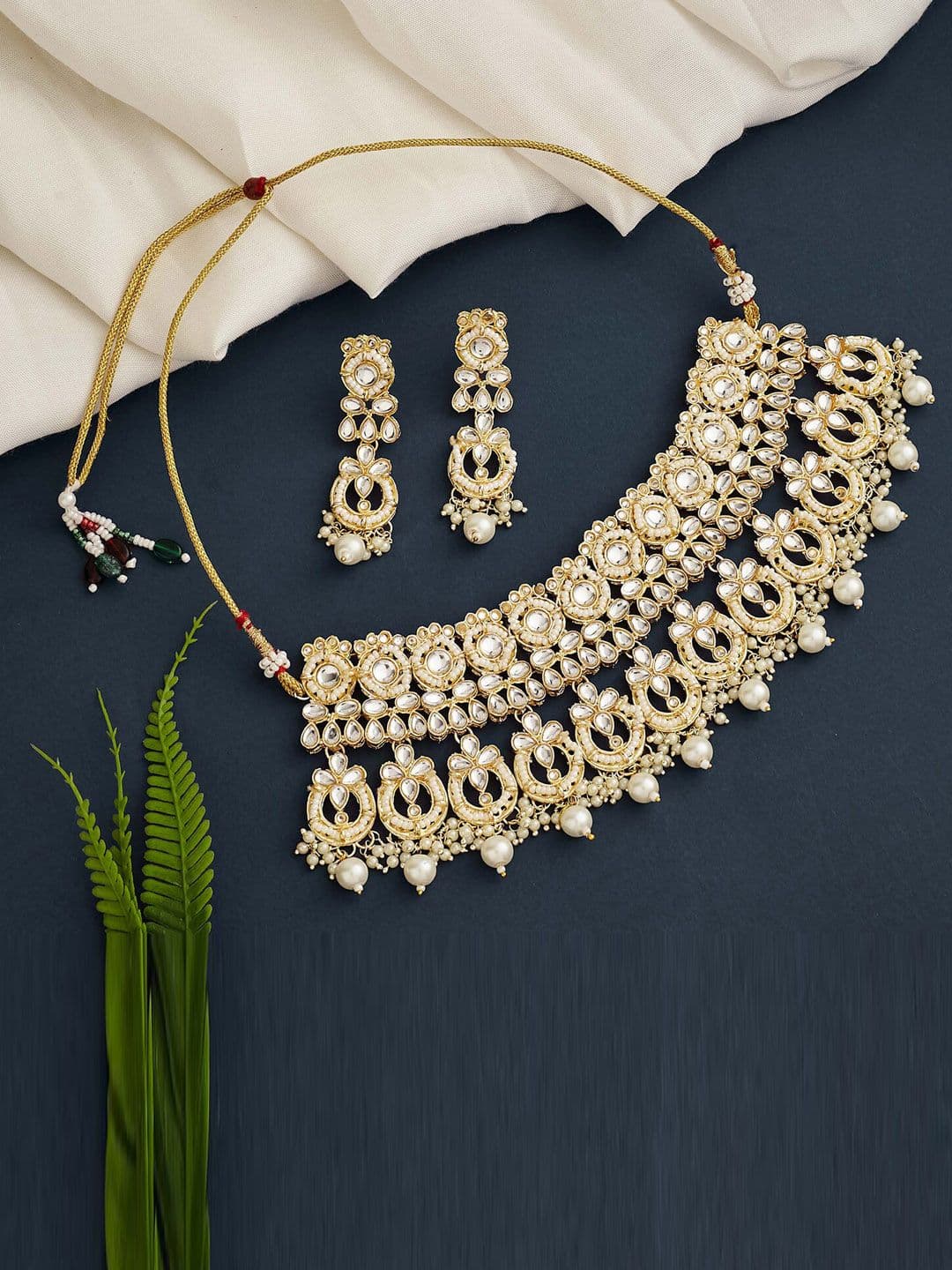 ATIBELLE Gold-Plated Kundan-Studded & Pearl Beaded Jewellery Set - Image 1