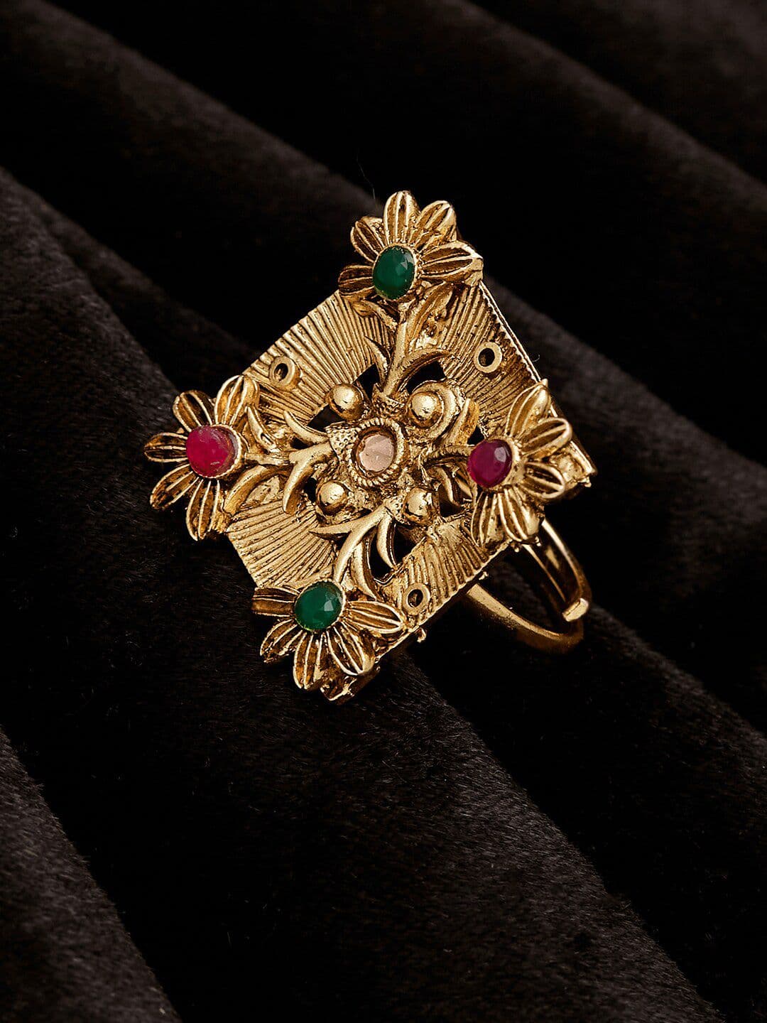 ATIBELLE Gold-Plated Stone-Studded Adjustable Finger Ring - Image 1