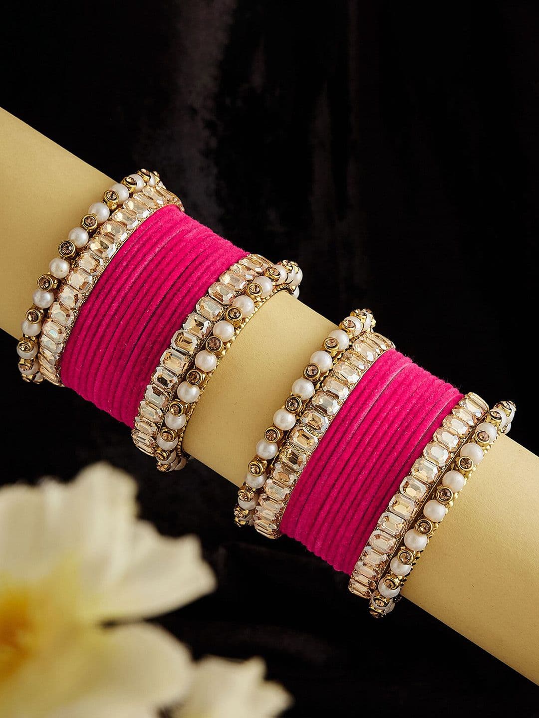 ATIBELLE Set Of 32 Copper-Plated Kundan-Studded & Beaded Bangles - Image 1