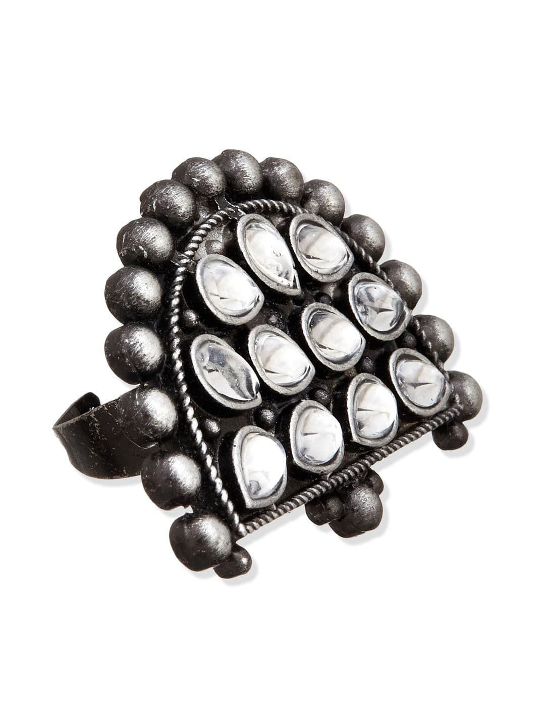 ATIBELLE Set Of 2 Silver-Plated Stone-Studded Finger Rings - Image 1