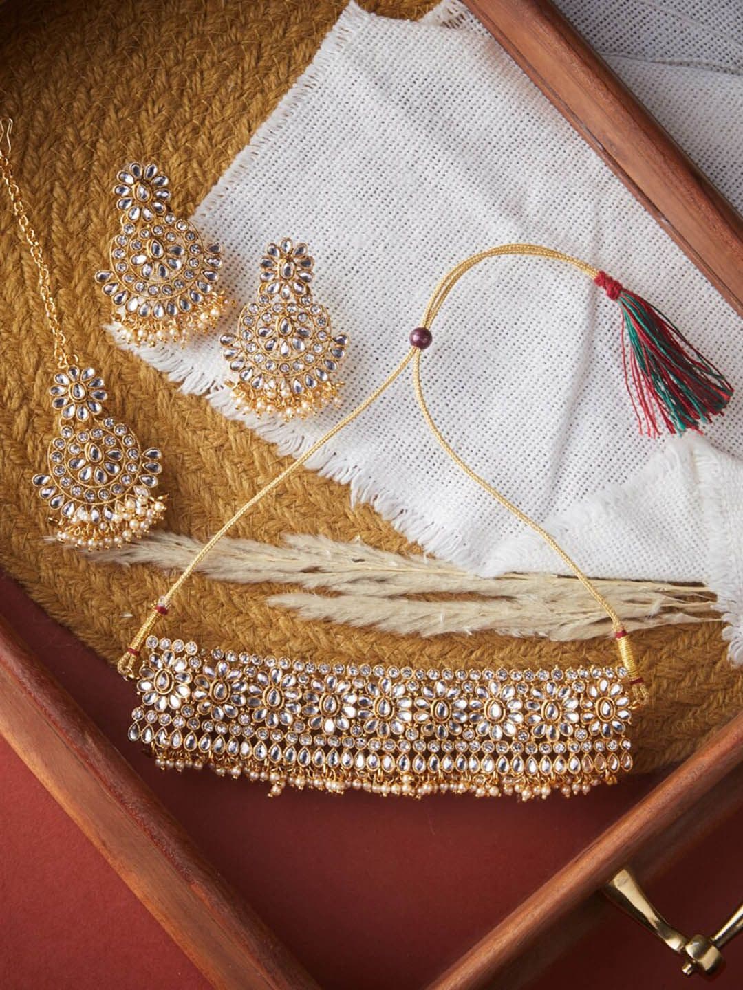 ATIBELLE Gold-Plated Stone-Studded & Beaded Jewellery Set - Image 1