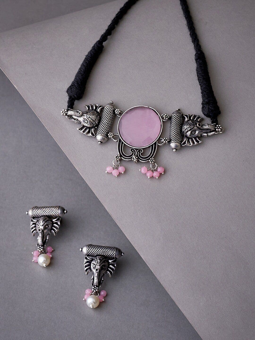 ATIBELLE Silver-Plated Stone-Studded & Beaded Jewellery Set - Image 1
