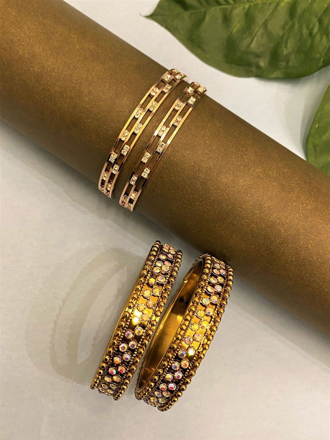 ATIBELLE Set Of 4 Gold-Plated AD-Studded Bangles - Image 1