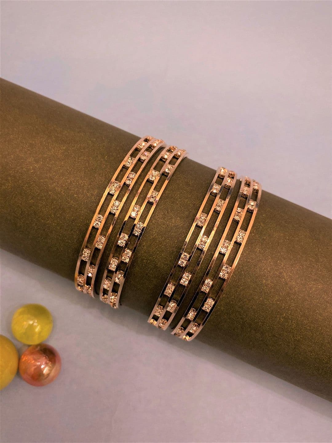 ATIBELLE Set Of 4 Rose Gold-Plated American Diamond-Studded Bangles - Image 1