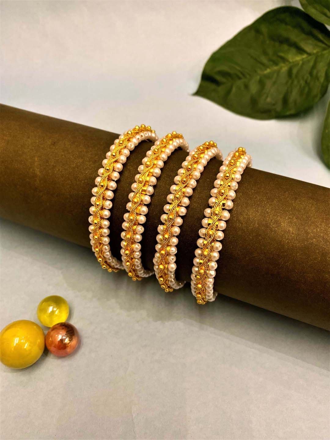 ATIBELLE Set Of 4 Gold-Plated Pearls Beaded Bangles - Image 1