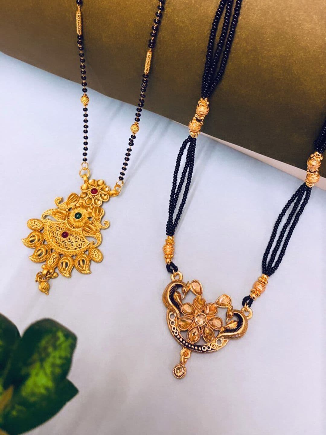 ATIBELLE Set Of 2 Gold Plated Stone Studded & Beaded Mangalsutras - Image 1