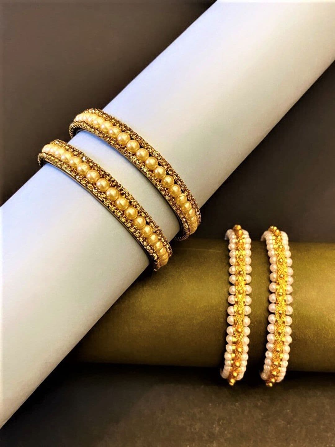 ATIBELLE Set Of 4 Gold-Plated & Pearl Beaded Bangles - Image 1