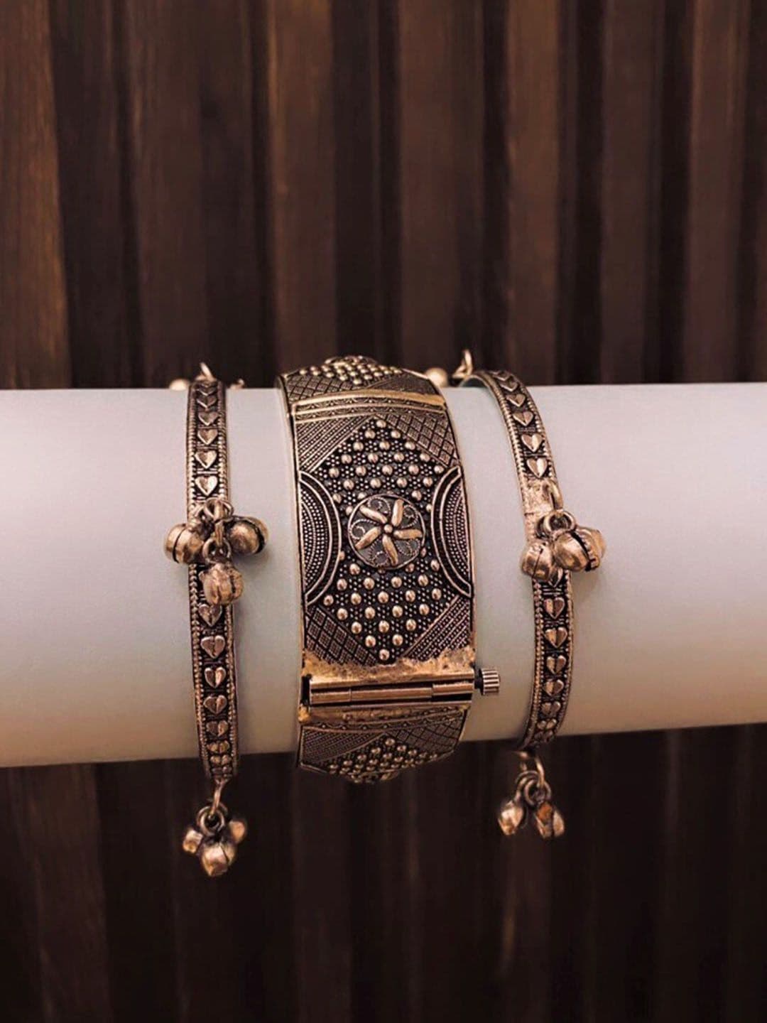 ATIBELLE Set Of 3 Silver-Plated Ghunghroo Bangles - Image 1