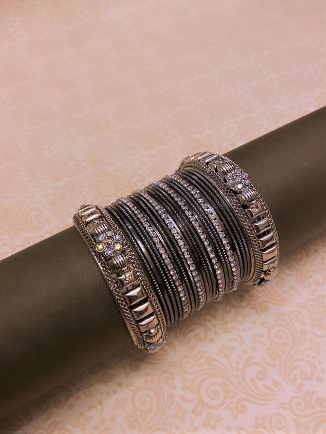 ATIBELLE Set Of 24 Silver-Plated & AD-Studded Bangles - Image 1