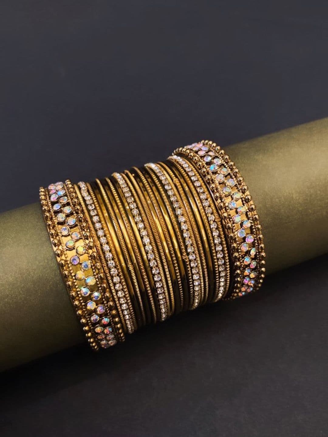 ATIBELLE Set Of 24 Copper-Plated AD-Studded Bangles - Image 1