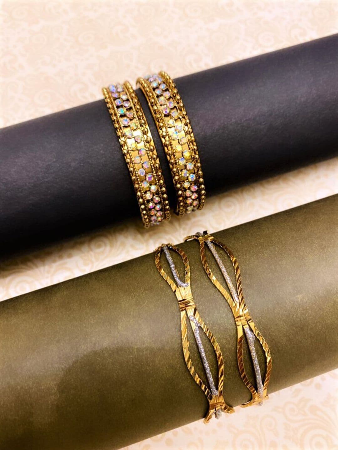 ATIBELLE Set Of 4 Gold-Plated Stone-Studded Bangles - Image 1