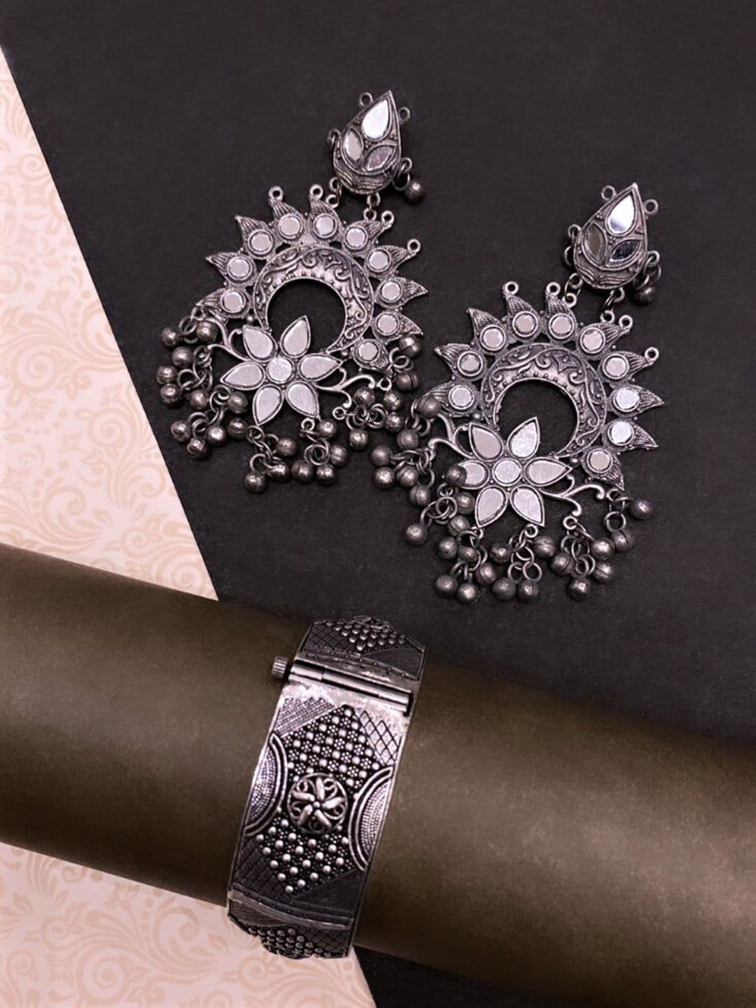 ATIBELLE Set Of 2 Silver Plated AD Studded Jewellery Set - Image 1