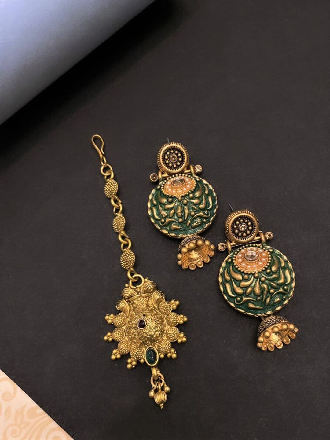 ATIBELLE Set Of 2 Gold-Plated Stone Studded & Beaded Jewellery Set - Image 1