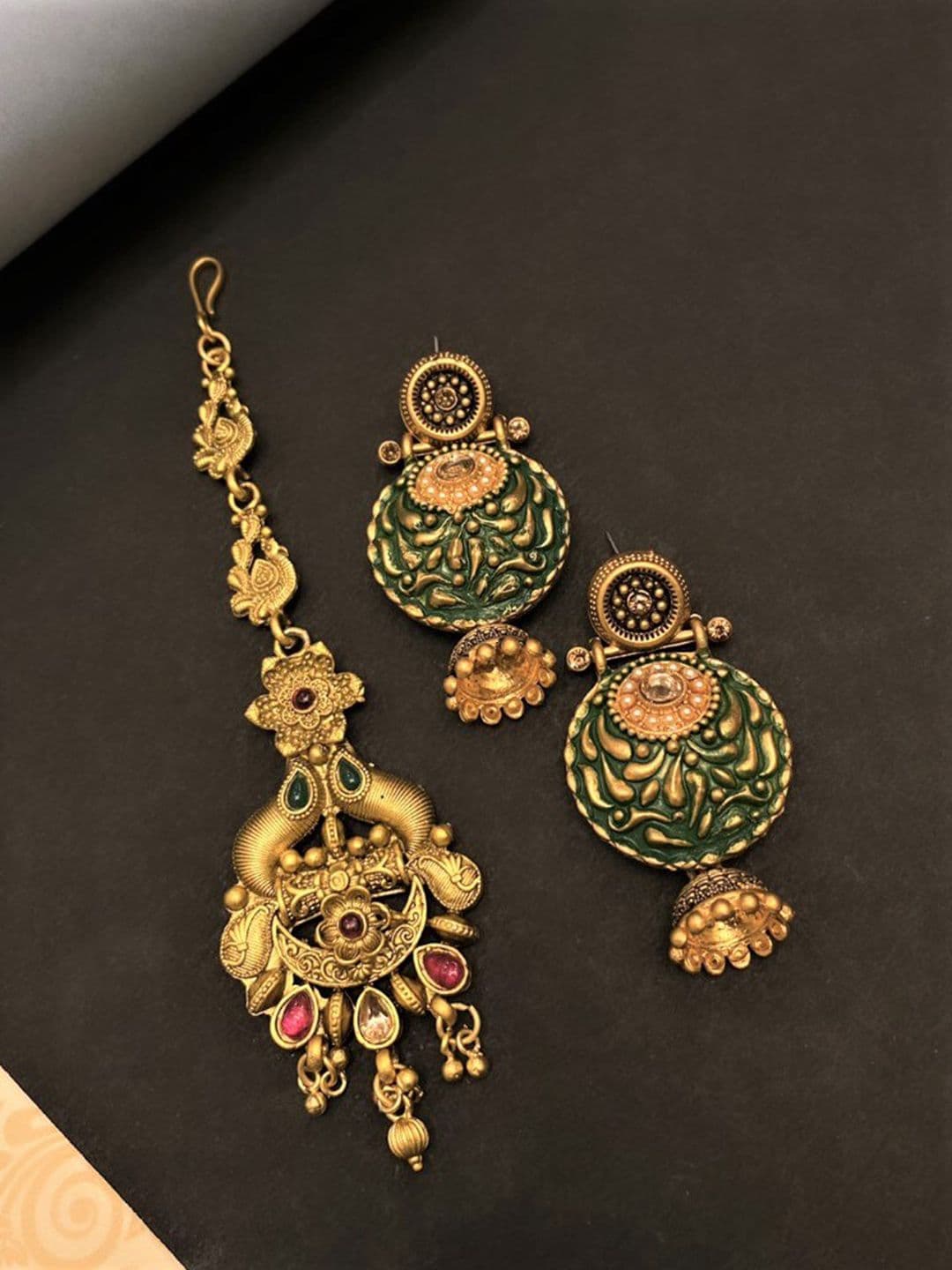 ATIBELLE Gold-Plated Earring & Mang Tikka Jewellery Set - Image 1
