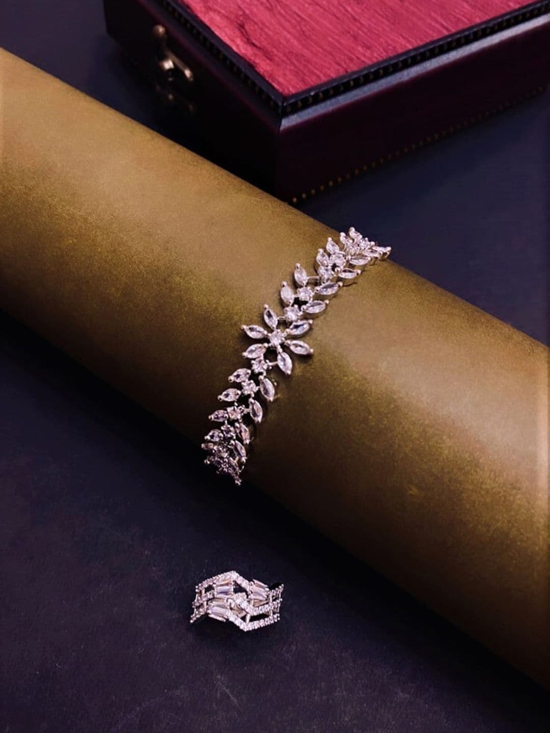 ATIBELLE Rhodium-Plated CZ-Studded & Beaded Jewellery Set - Image 1