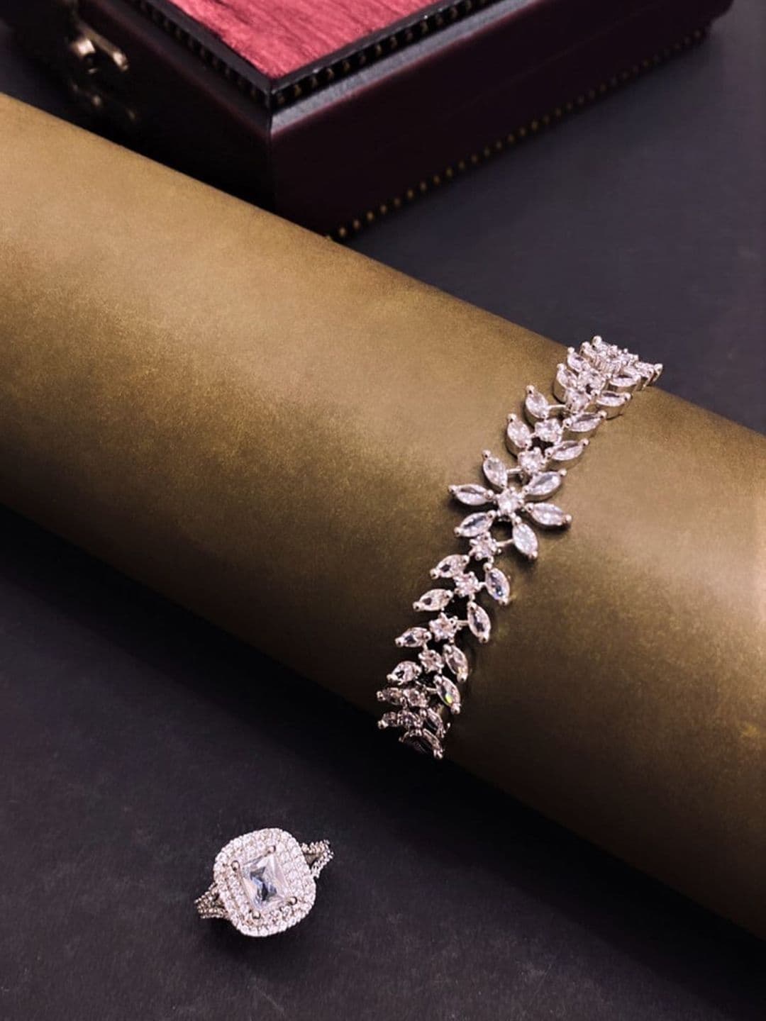 ATIBELLE Rhodium-Plated CZ-Studded Jewellery Set - Image 1