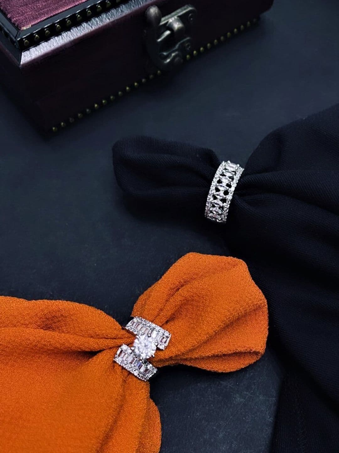 ATIBELLE Set Of 2 Rhodium-Plated CZ-Studded Finger Ring - Image 1