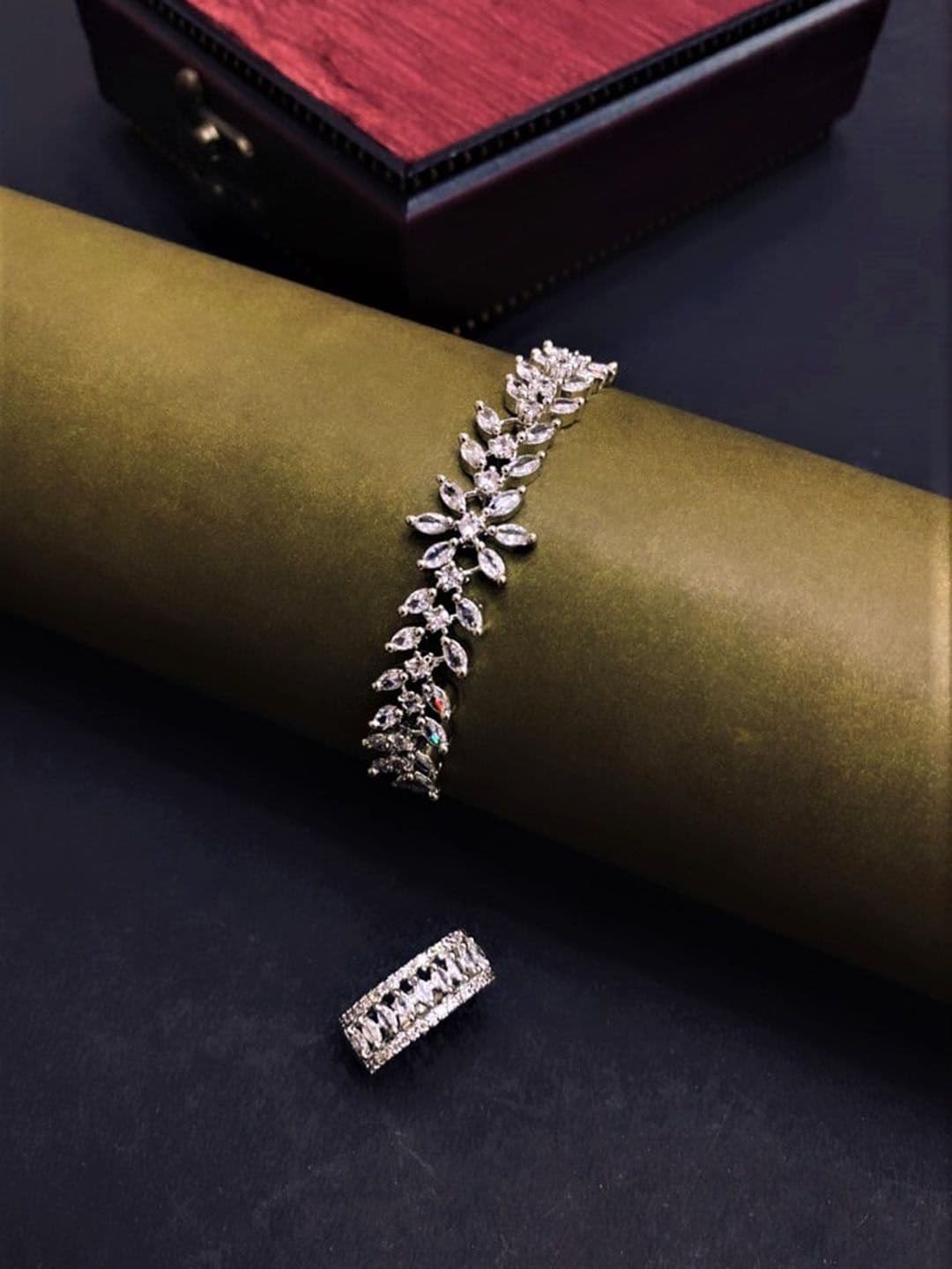 ATIBELLE Rhodium-Plated CZ-Studded & Beaded Jewellery Set - Image 1
