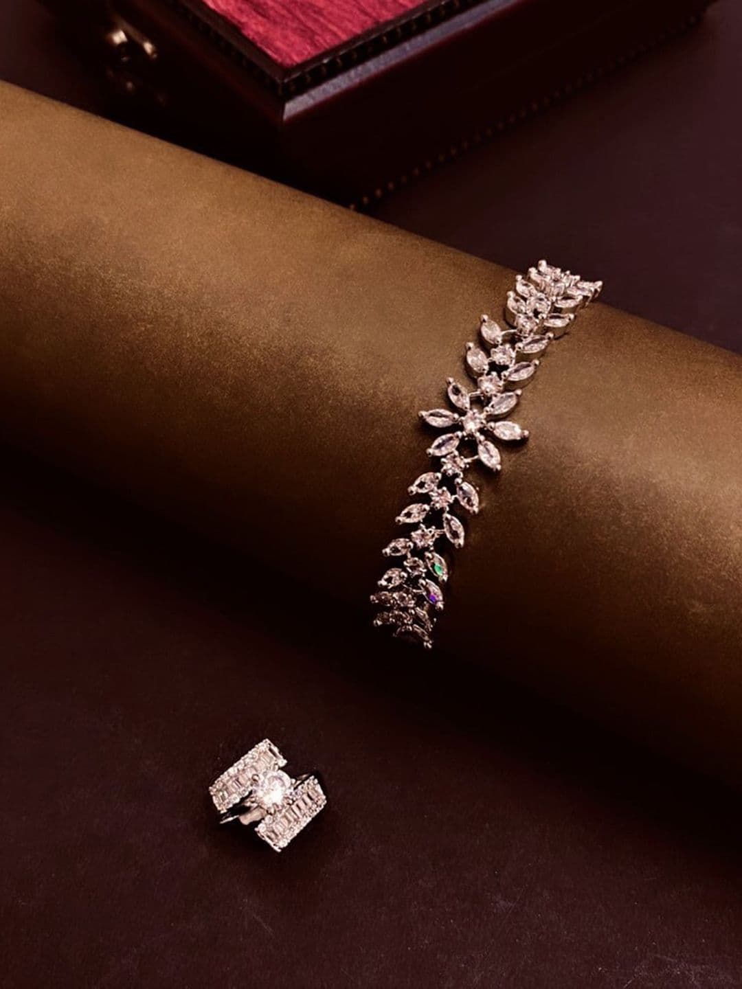 ATIBELLE Rhodium-Plated CZ Studded Jewellery Set - Image 1