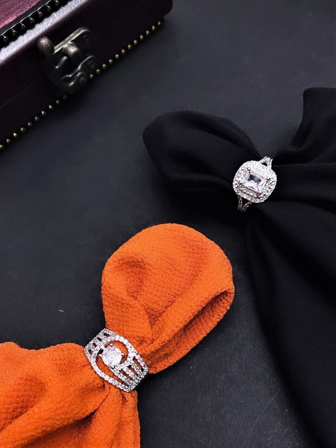 ATIBELLE Set Of 2 Rhodium-Plated CZ-Studded Finger Rings - Image 1