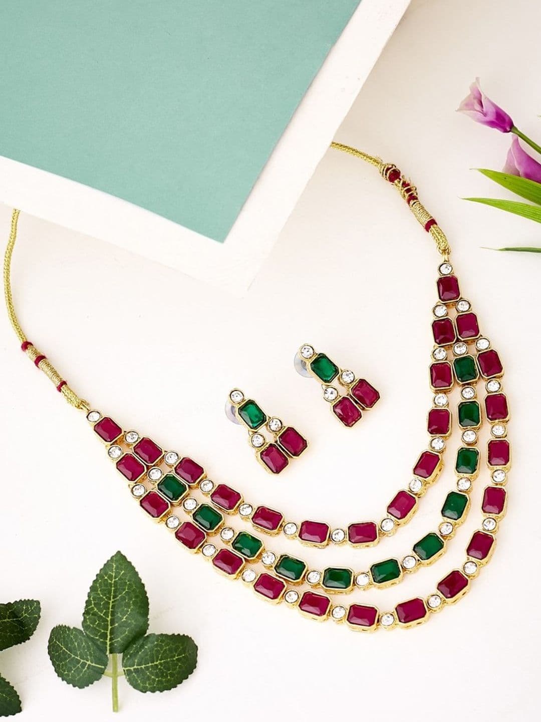 ATIBELLE Gold Plated Kundan Studded Jewellery Set - Image 1