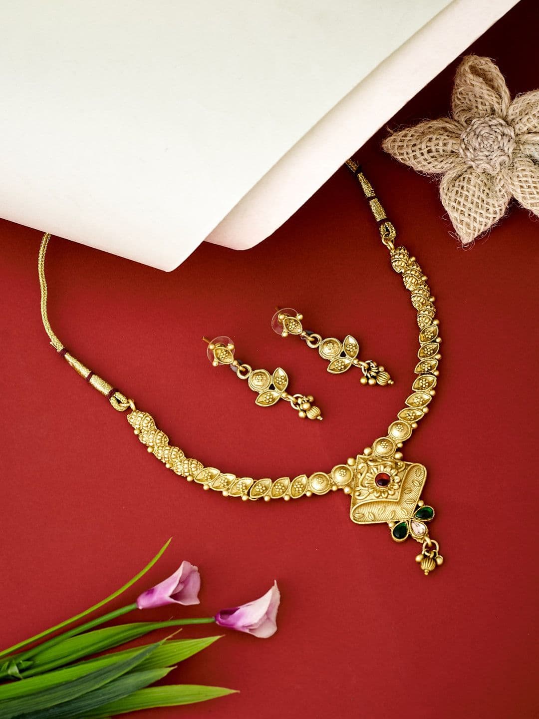 ATIBELLE Gold Plated Stone Studded Jewellery Set - Image 1