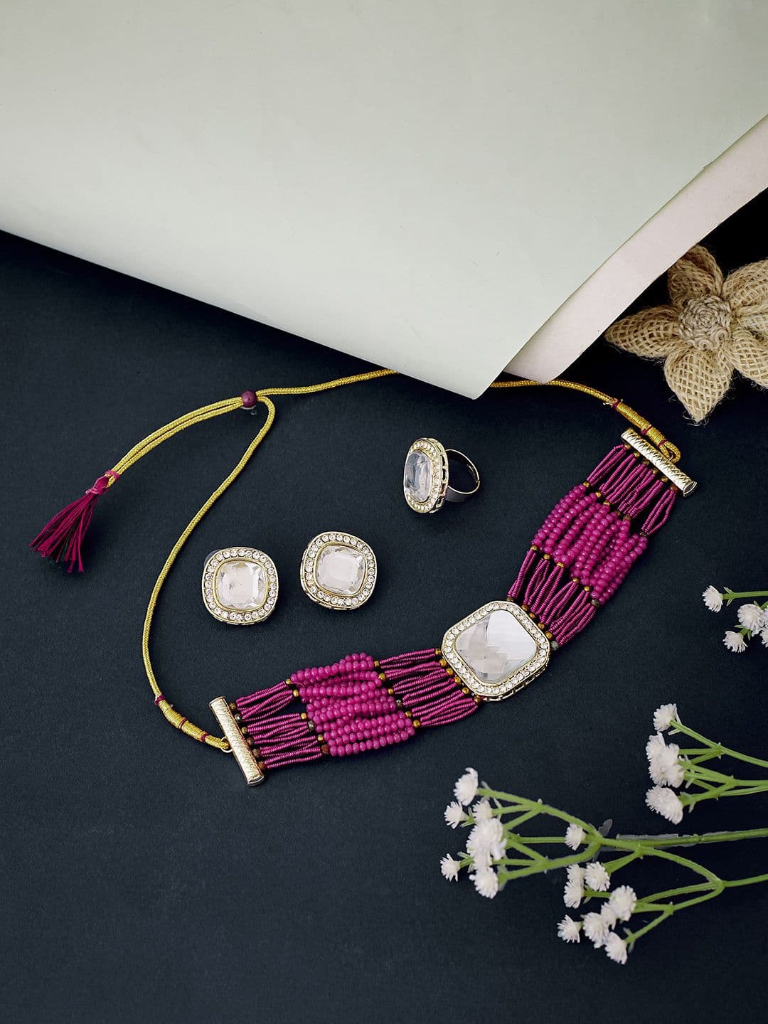 ATIBELLE Gold Plated Kundan Studded & Beaded Jewellery Set - Image 1