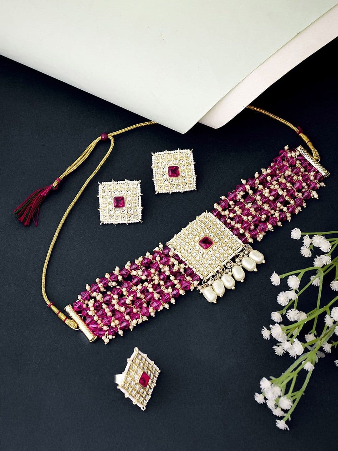 ATIBELLE Gold-Plated Kundan-Studded Jewellery Set With Finger Ring - Image 1