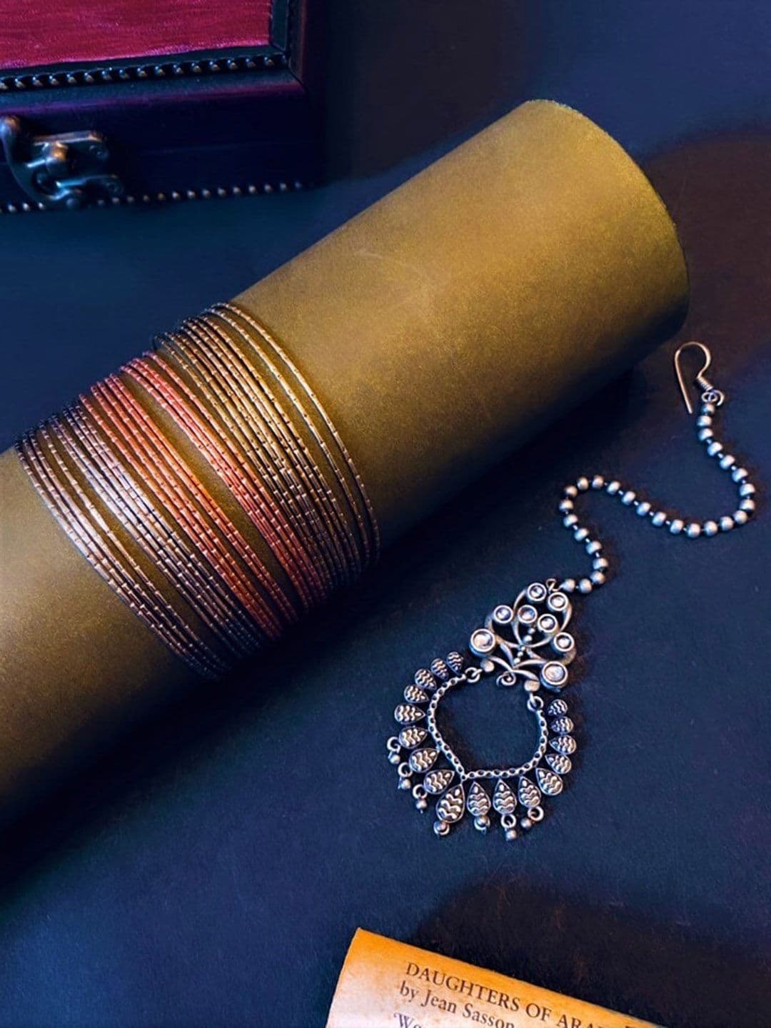 ATIBELLE German Silver Plated Bracelet & Maangtikka Jewellery Set - Image 1