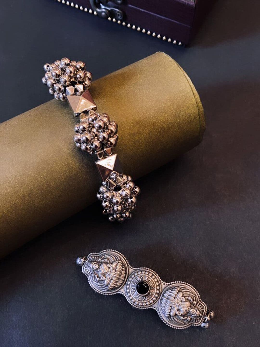 ATIBELLE Silver-Plated Stone Studded Bracelet & Ring - Image 1