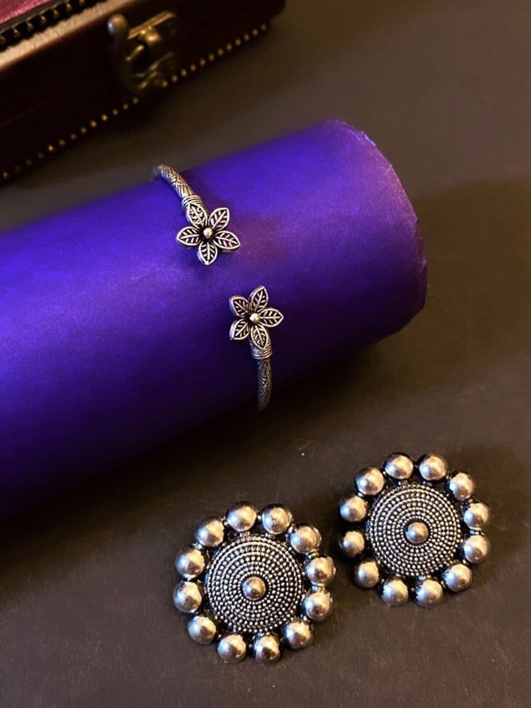 ATIBELLE Set Of 2 Silver-Plated Stone Studded Jewellery Set - Image 1