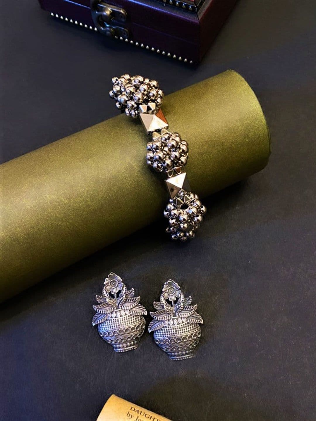 ATIBELLE Set Of 2 Silver-Plated Stone Studded Jewellery Set - Image 1