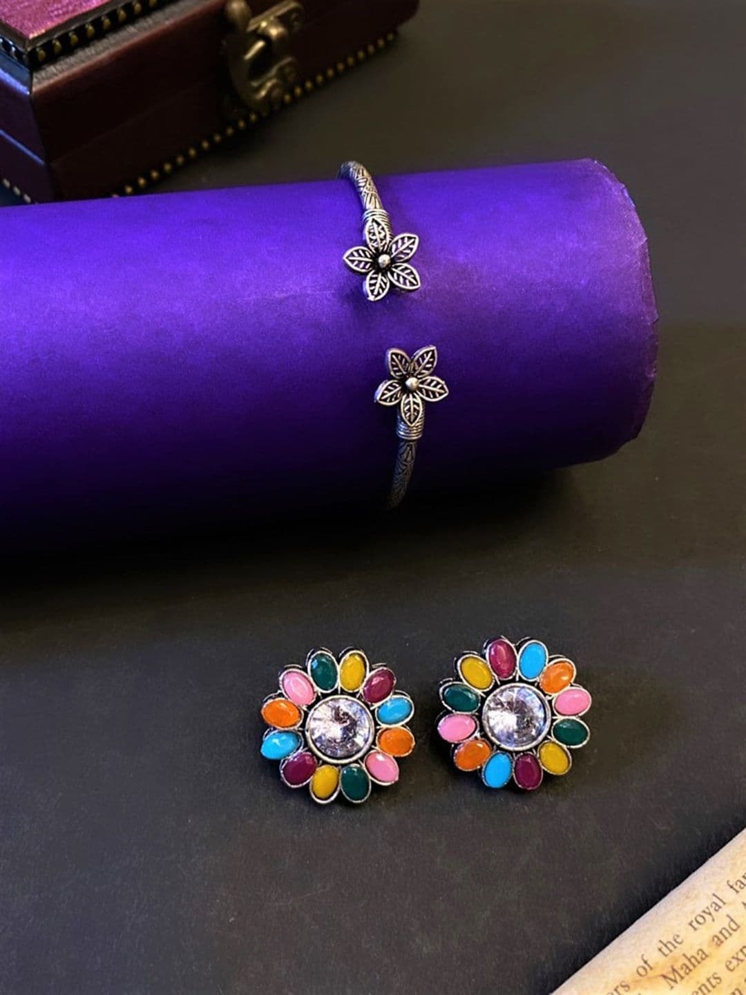 ATIBELLE Set Of 2 Silver-Plated Stone Studded Jewellery Set - Image 1