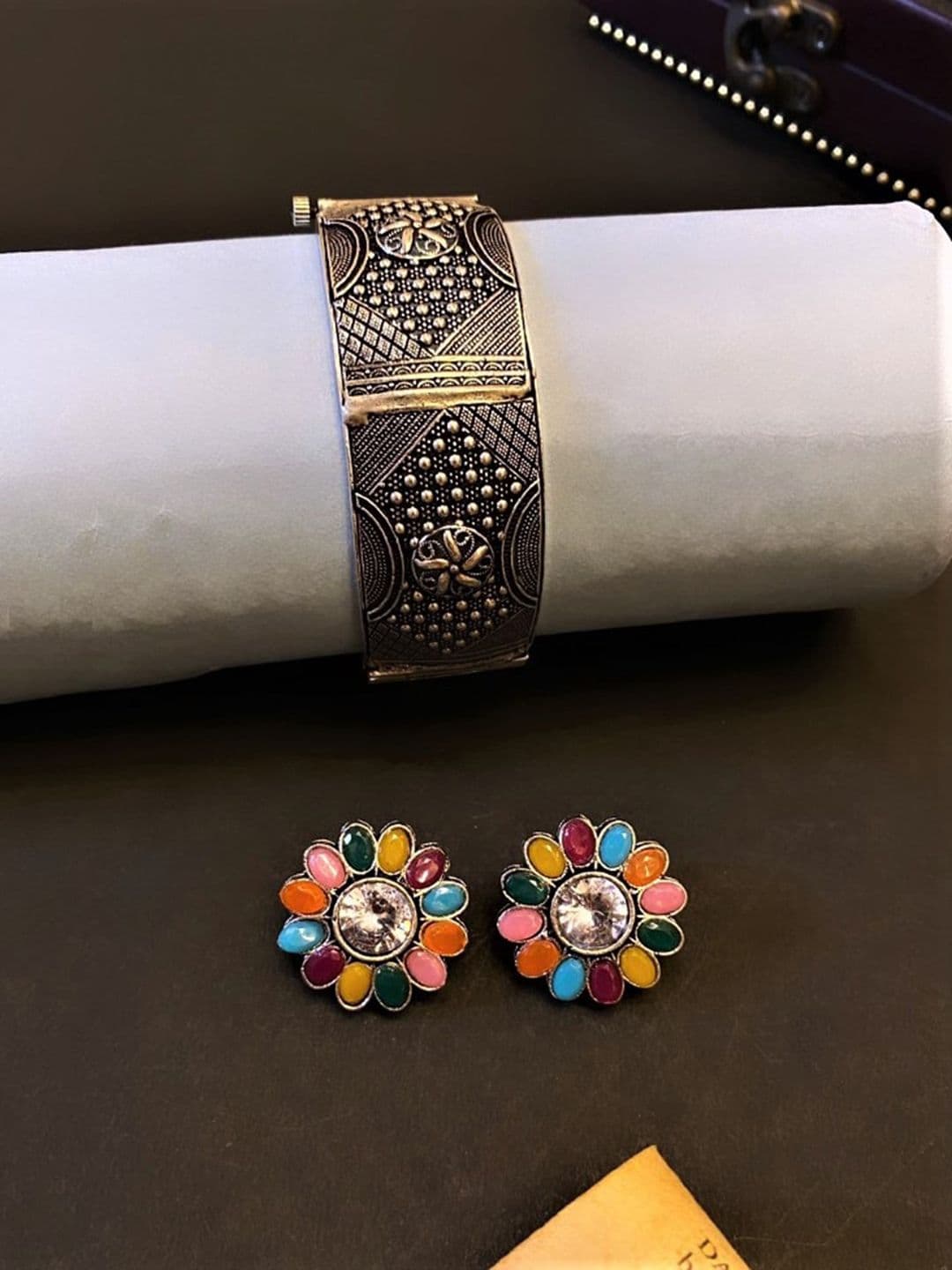 ATIBELLE Set Of 2 Silver-Plated Stone Studded Jewellery Set - Image 1