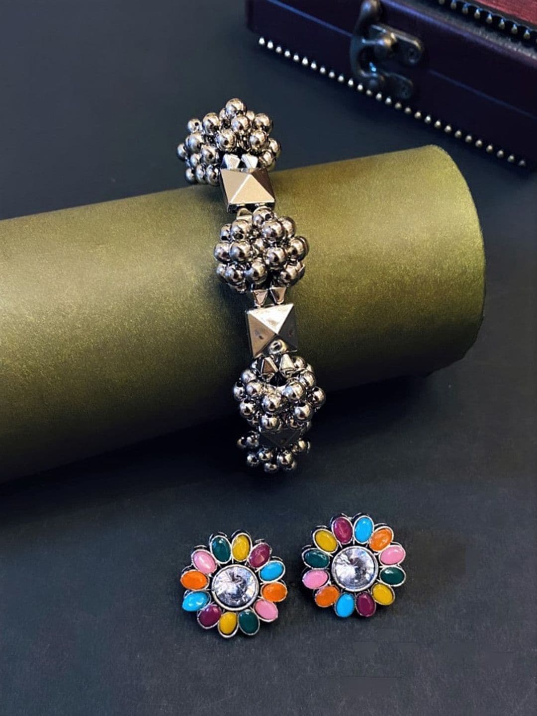 ATIBELLE German Silver Plated Bangle & Earrings - Image 1